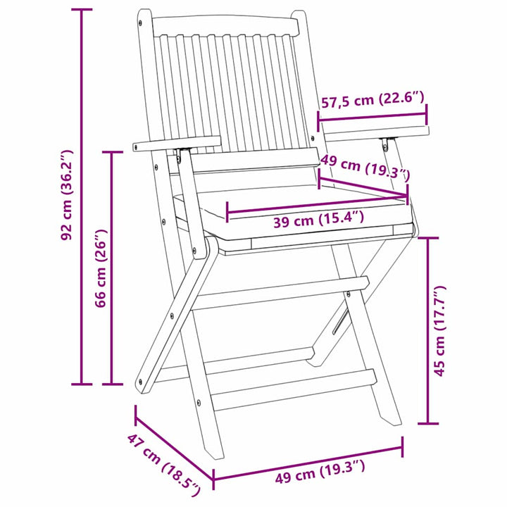 Fällstol Med Kudde 6 Pcs Grå 49 X 57.5 X 92Cm Massivt Akaciaträ