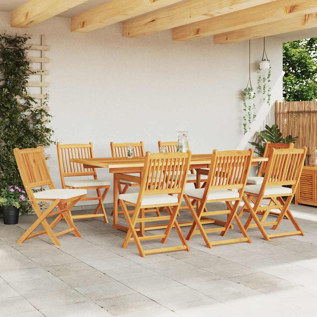 Fällstol Med Kudde 8 Pcs Vit 49 X 57.5 X 92Cm Massivt Akaciaträ