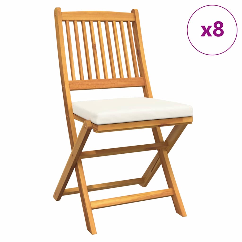Fällstol Med Kudde 8 Pcs Vit 49 X 57.5 X 92Cm Massivt Akaciaträ