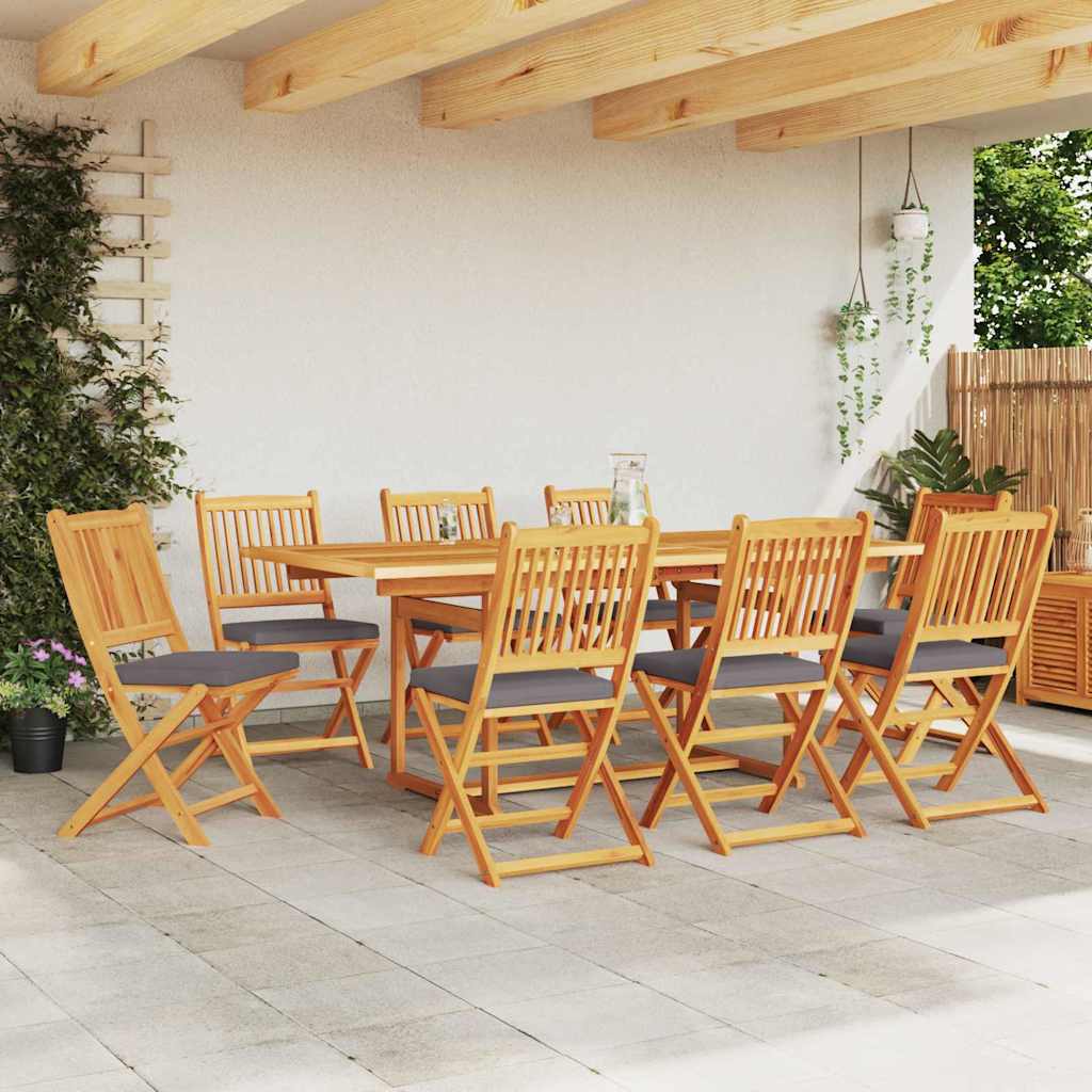 Fällstol Med Kudde 8 Pcs Grå 49 X 57.5 X 92Cm Massivt Akaciaträ