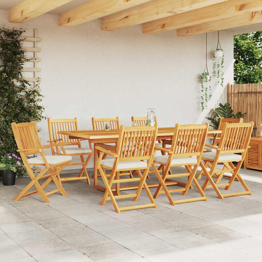 Fällstol Med Kudde 8 Pcs Vit 49 X 57.5 X 92Cm Massivt Akaciaträ
