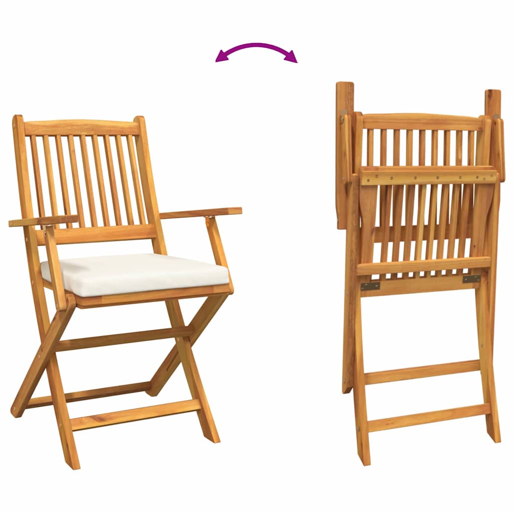 Fällstol Med Kudde 8 Pcs Vit 49 X 57.5 X 92Cm Massivt Akaciaträ
