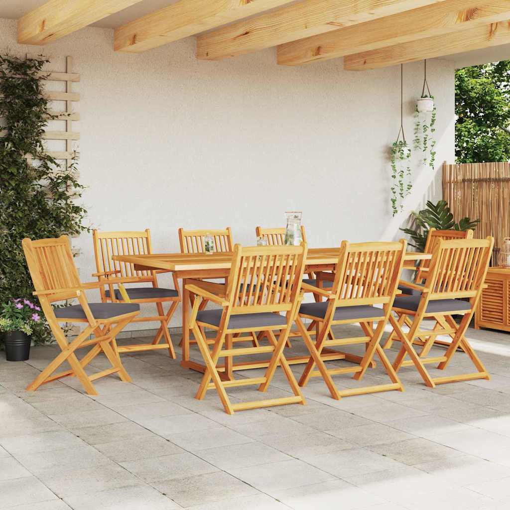 Fällstol Med Kudde 8 Pcs Grå 49 X 57.5 X 92Cm Massivt Akaciaträ