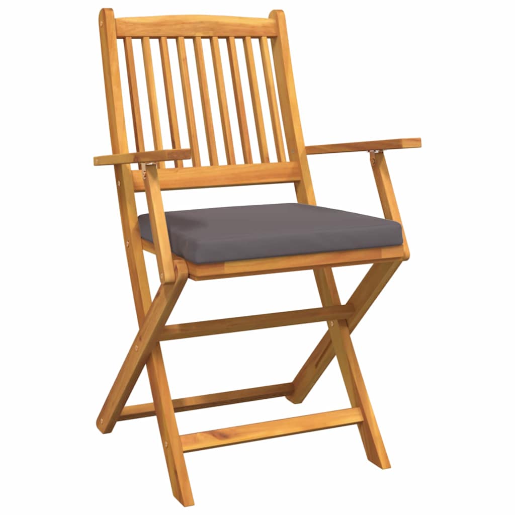 Fällstol Med Kudde 8 Pcs Grå 49 X 57.5 X 92Cm Massivt Akaciaträ