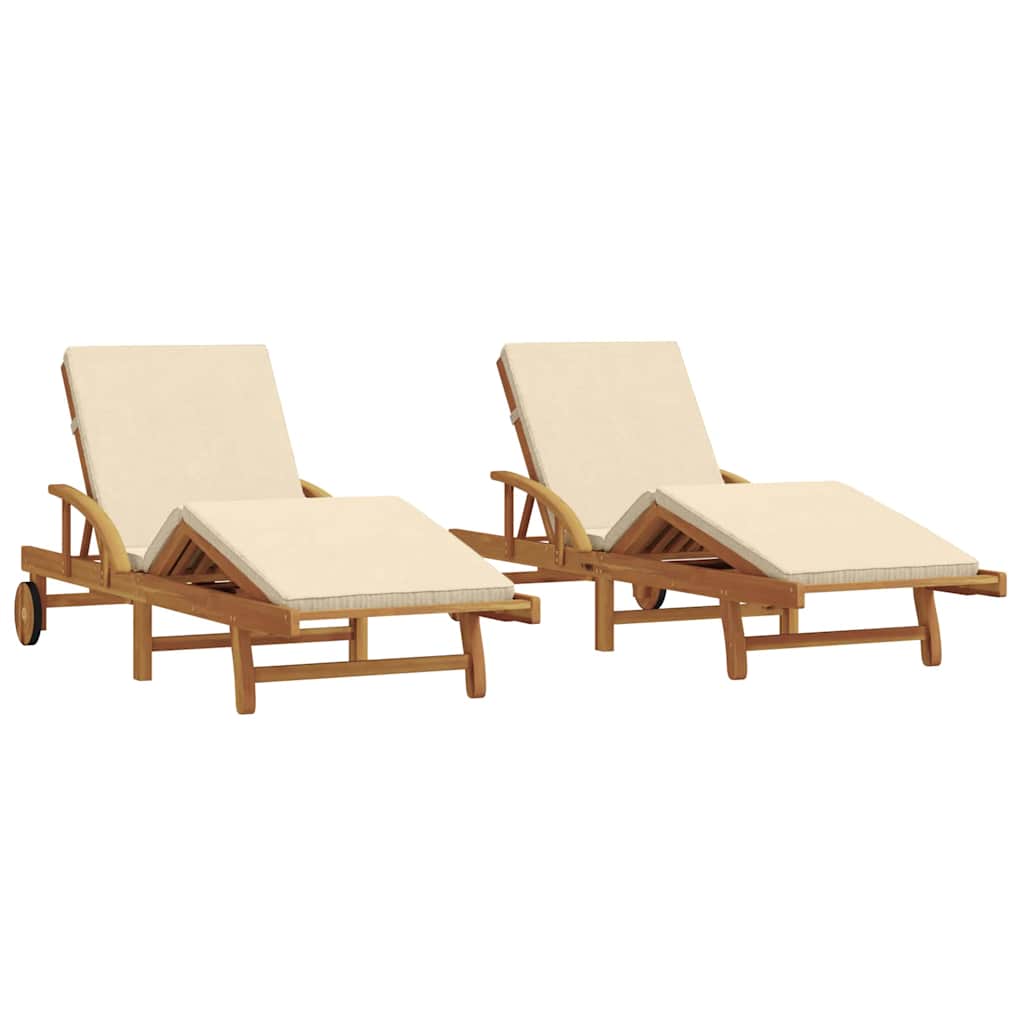Solstol 2 Pcs Beige 200 X 67 X 84 Cm Massivt Akaciaträ