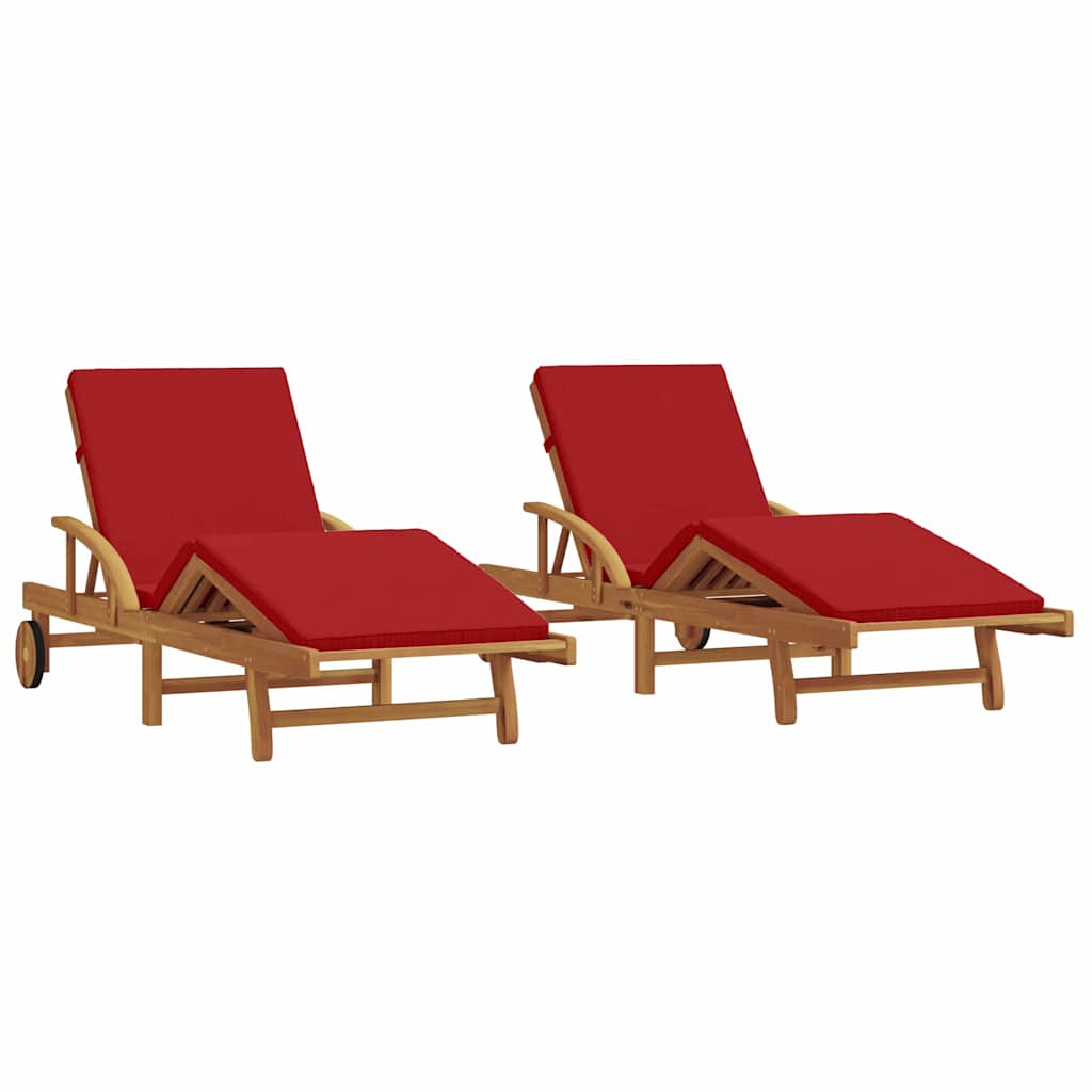 Solstol 2 Pcs Röd 200 X 67 X 84 Cm Massivt Akaciaträ