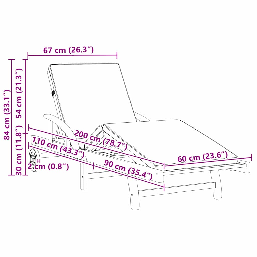 Solstol 2 Pcs Röd 200 X 67 X 84 Cm Massivt Akaciaträ