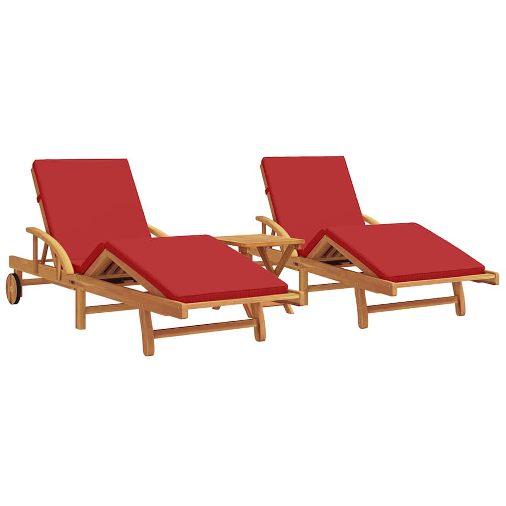 Solstol 3 Pcs Röd 200 X 67 X 84 Cm Massivt Akaciaträ