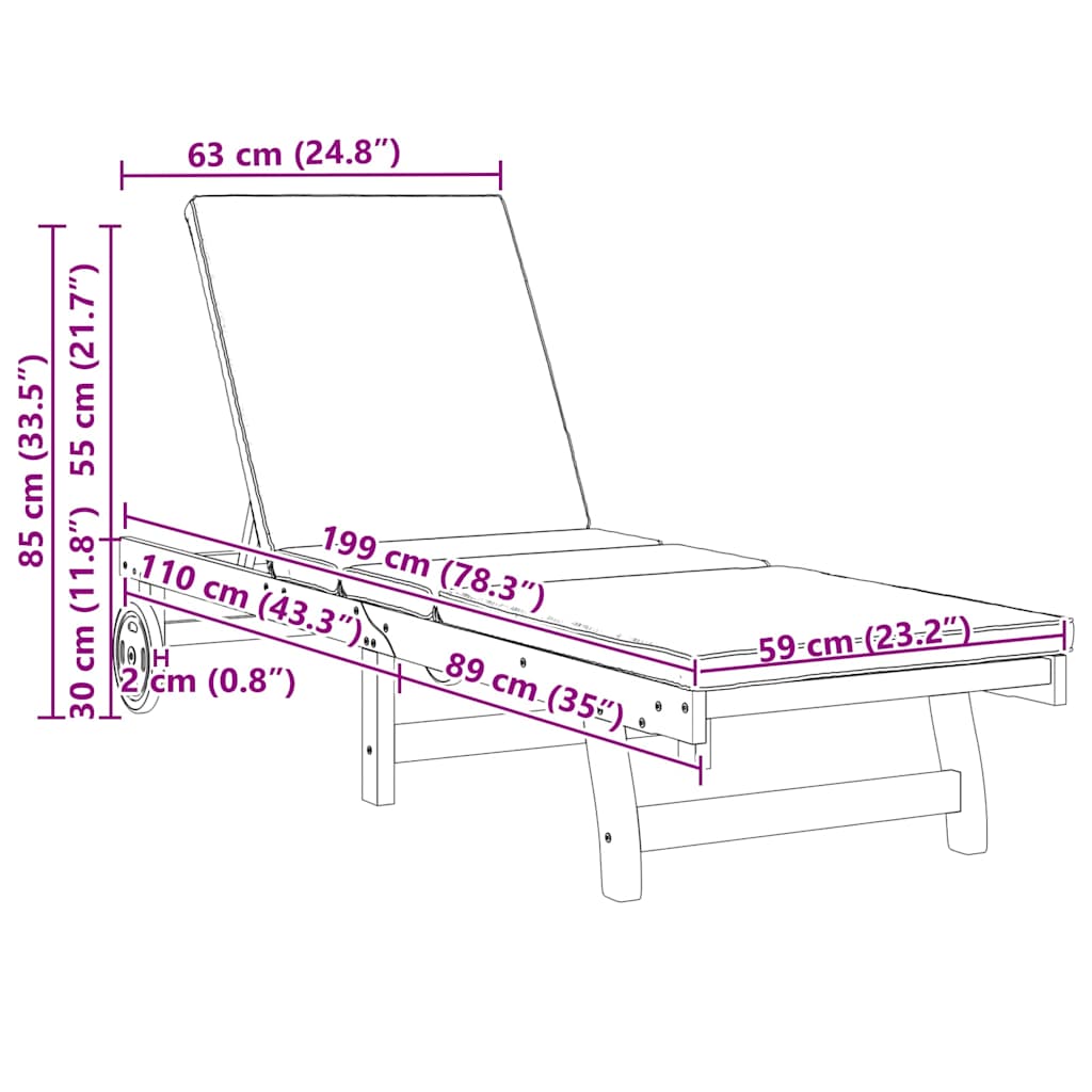 Solstol 2 Pcs Brun 65 X 199 X 84 Cm Massivt Akaciaträ