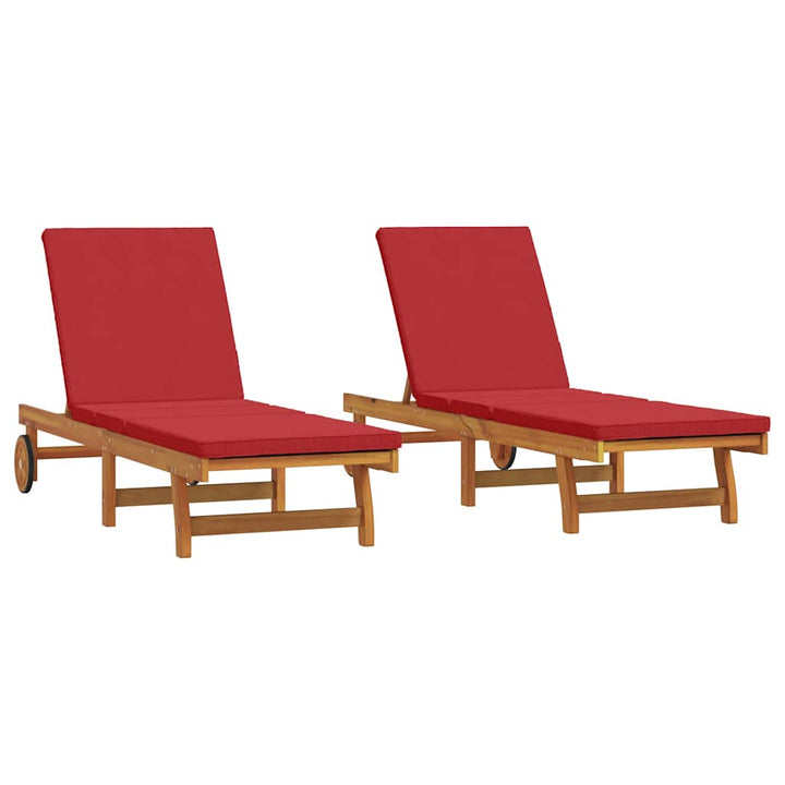 Solstol Reclining 2-Person 2 Pcs Brun Massivt Akaciaträ