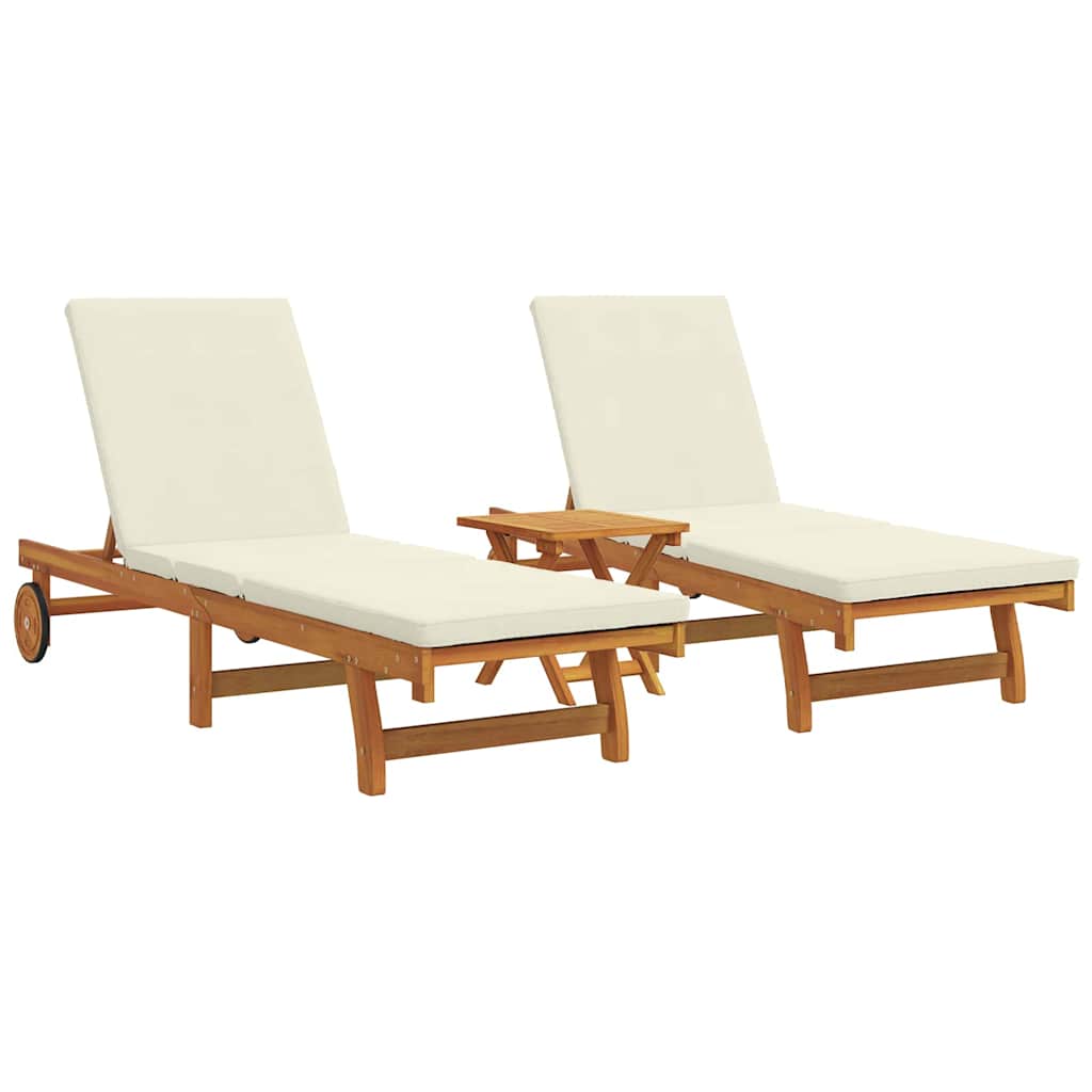 Solstol Reclining 2-Person 3 Pcs Brun Massivt Akaciaträ