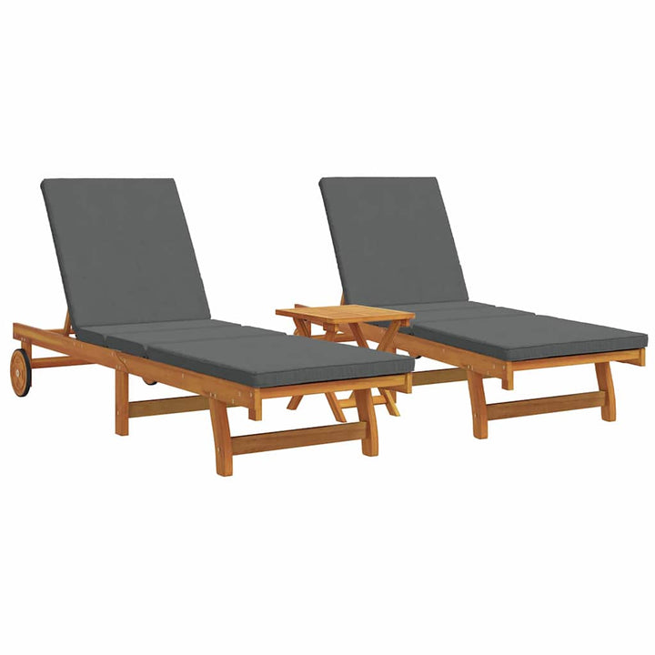 Solstol Reclining 2-Person 3 Pcs Brun Massivt Akaciaträ