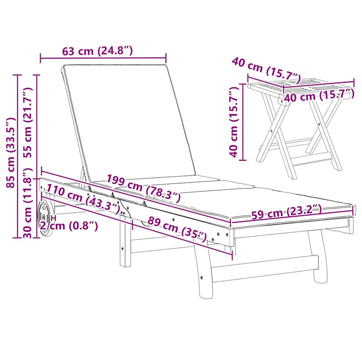 Solstol Reclining 2-Person 3 Pcs Brun Massivt Akaciaträ