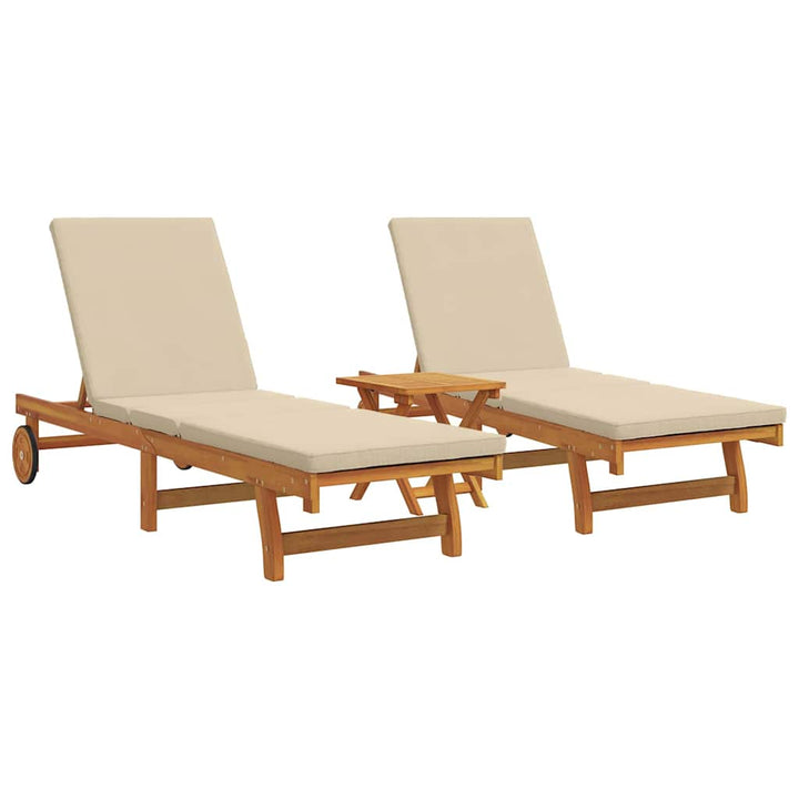 Solstol Reclining 2-Person 3 Pcs Brun Massivt Akaciaträ