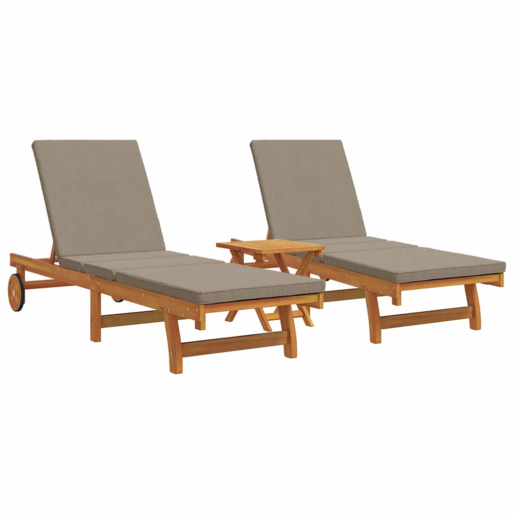 Solstol Reclining 2-Person 3 Pcs Brun Massivt Akaciaträ