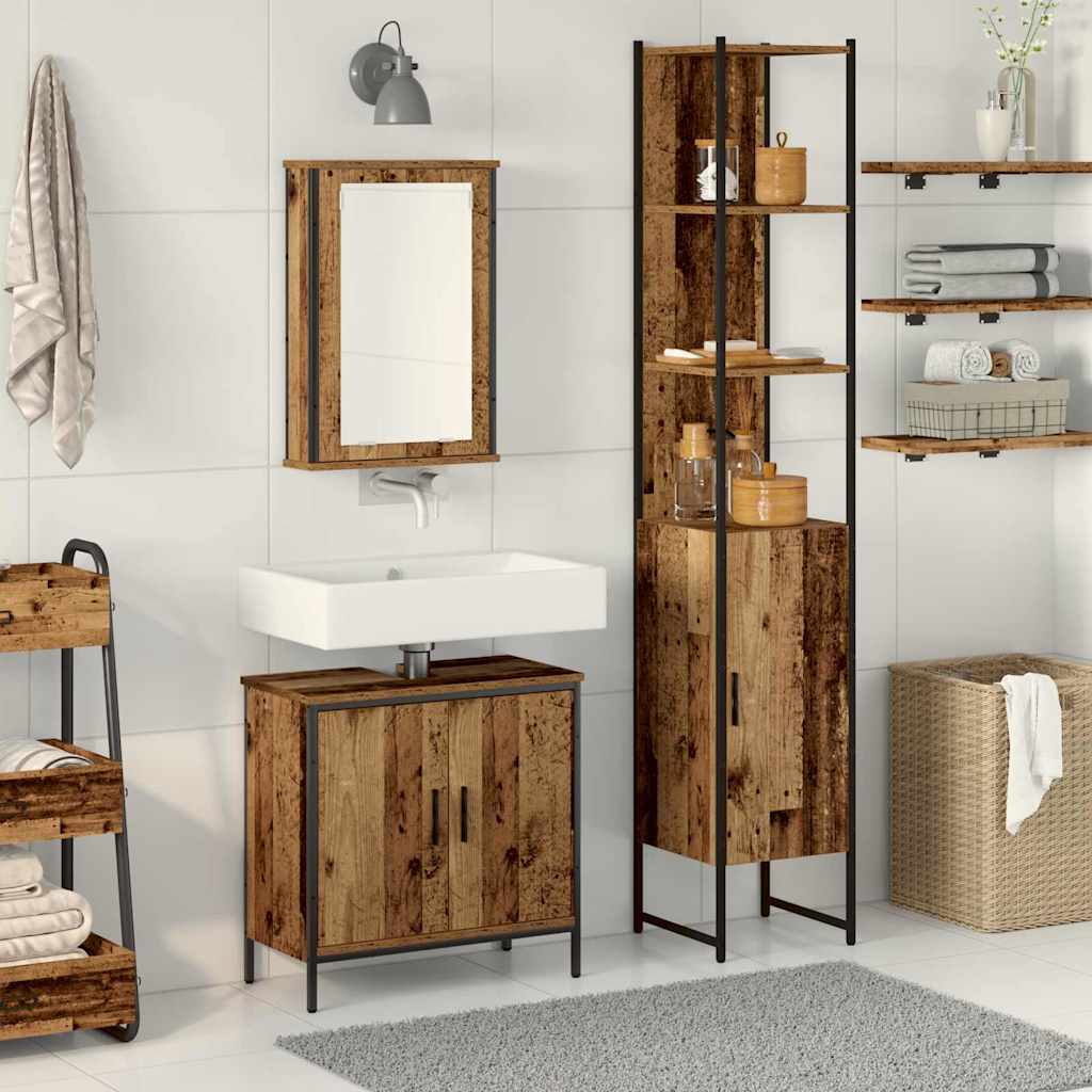 Badrumsmöbelset Med Hylla Med Dörr 3 Pcs Brun Konstruerat Trä