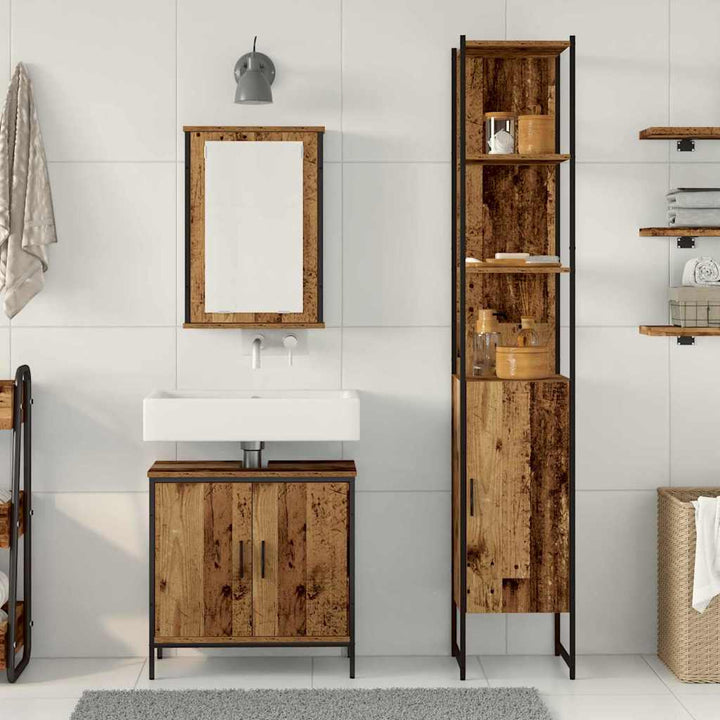 Badrumsmöbelset Med Hylla Med Dörr 3 Pcs Brun Konstruerat Trä