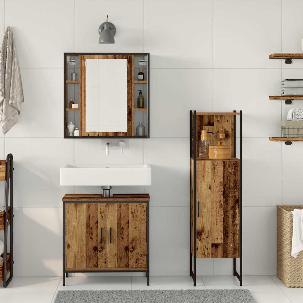 Badrumsmöbelset Med Hylla Med Dörr 3 Pcs Brun Konstruerat Trä