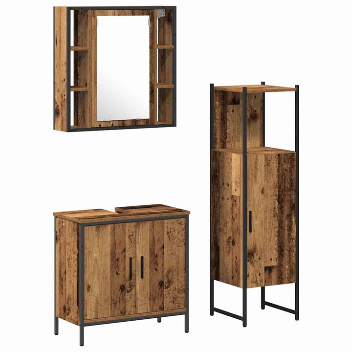 Badrumsmöbelset Med Hylla Med Dörr 3 Pcs Brun Konstruerat Trä