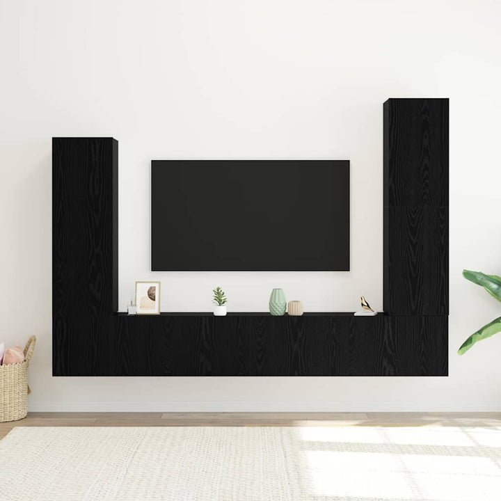 Tv-Bänkset Väggmonterad 4 Pcs Svart Ek Konstruerat Trä