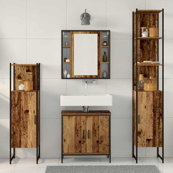 Badrumsmöbelset 4 Pcs Brun 33 X 33 X 185.5 Cm Konstruerat Trä