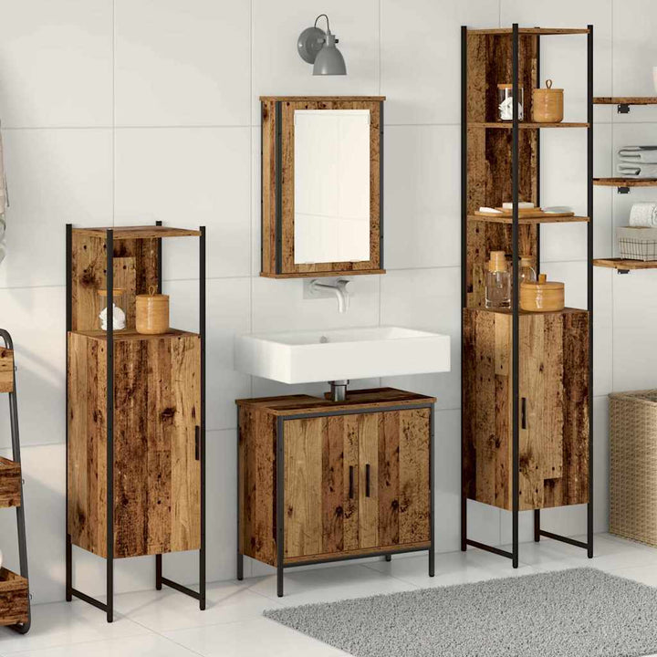 Badrumsmöbelset Med Hylla Med Dörr 4 Pcs Brun Konstruerat Trä