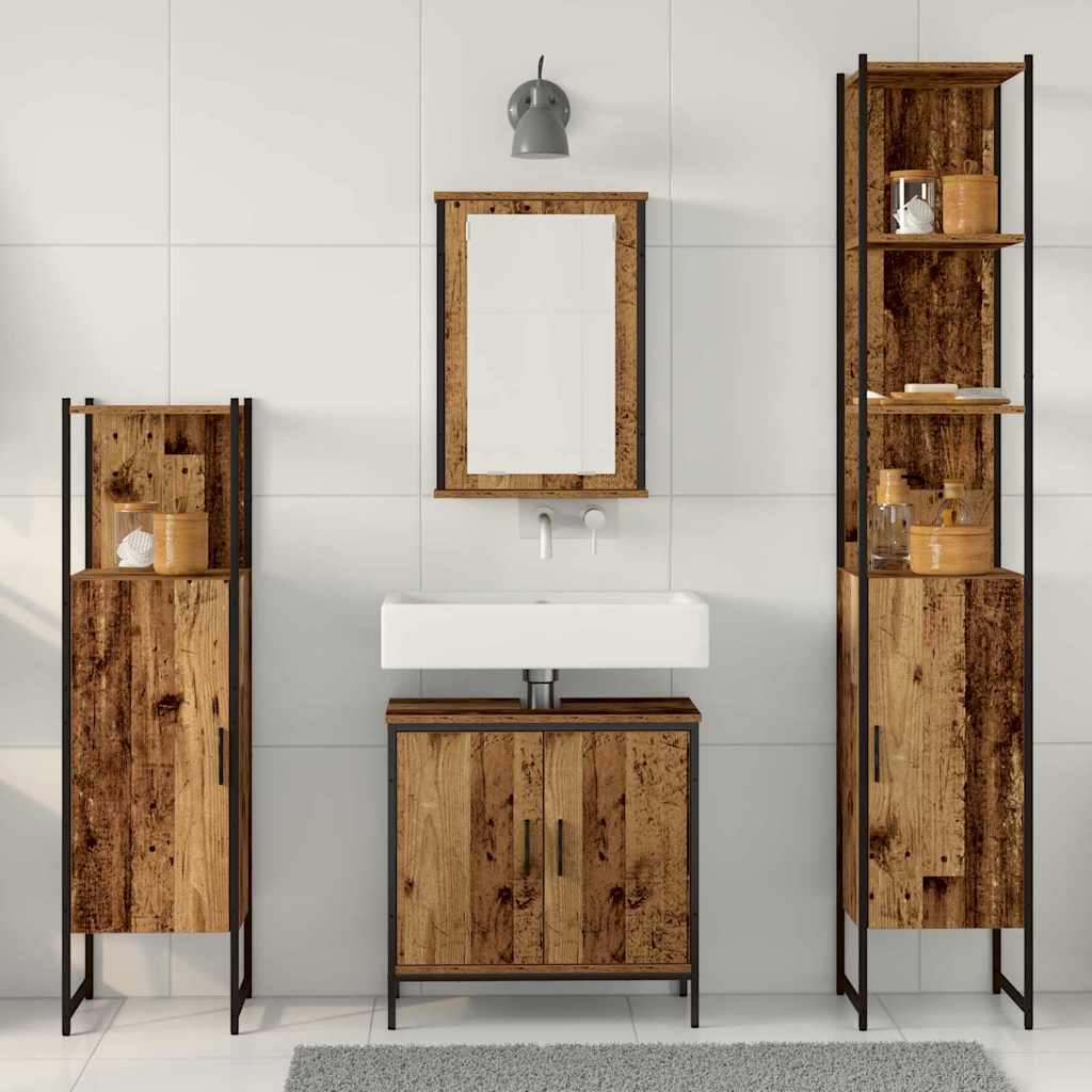 Badrumsmöbelset Med Hylla Med Dörr 4 Pcs Brun Konstruerat Trä