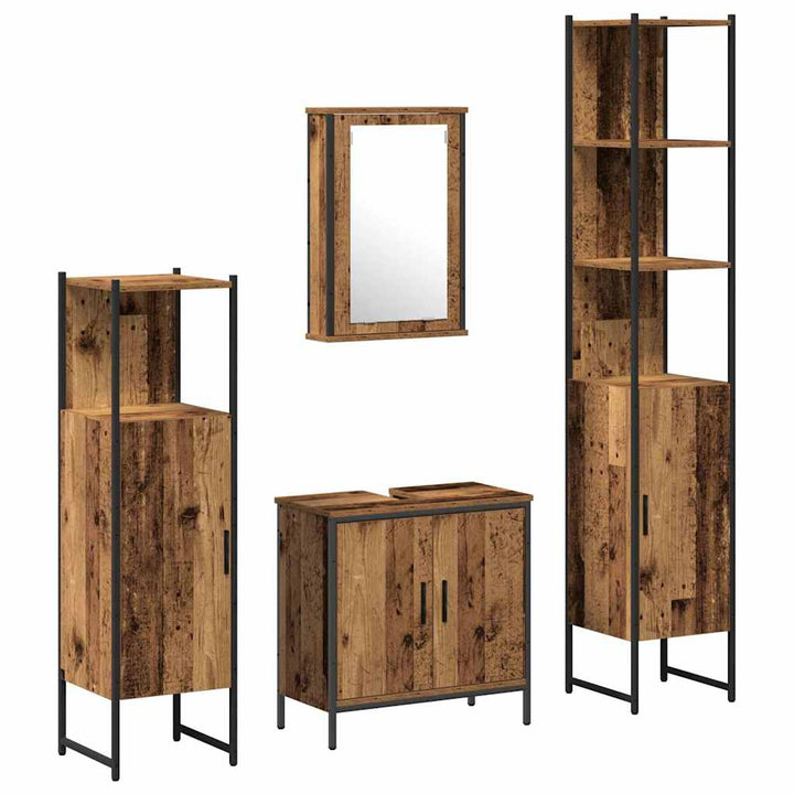 Badrumsmöbelset Med Hylla Med Dörr 4 Pcs Brun Konstruerat Trä