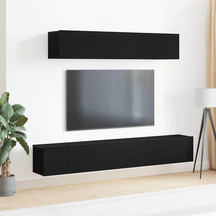 Tv-Bänkset Väggmonterad 4 Pcs Svart Ek Konstruerat Trä