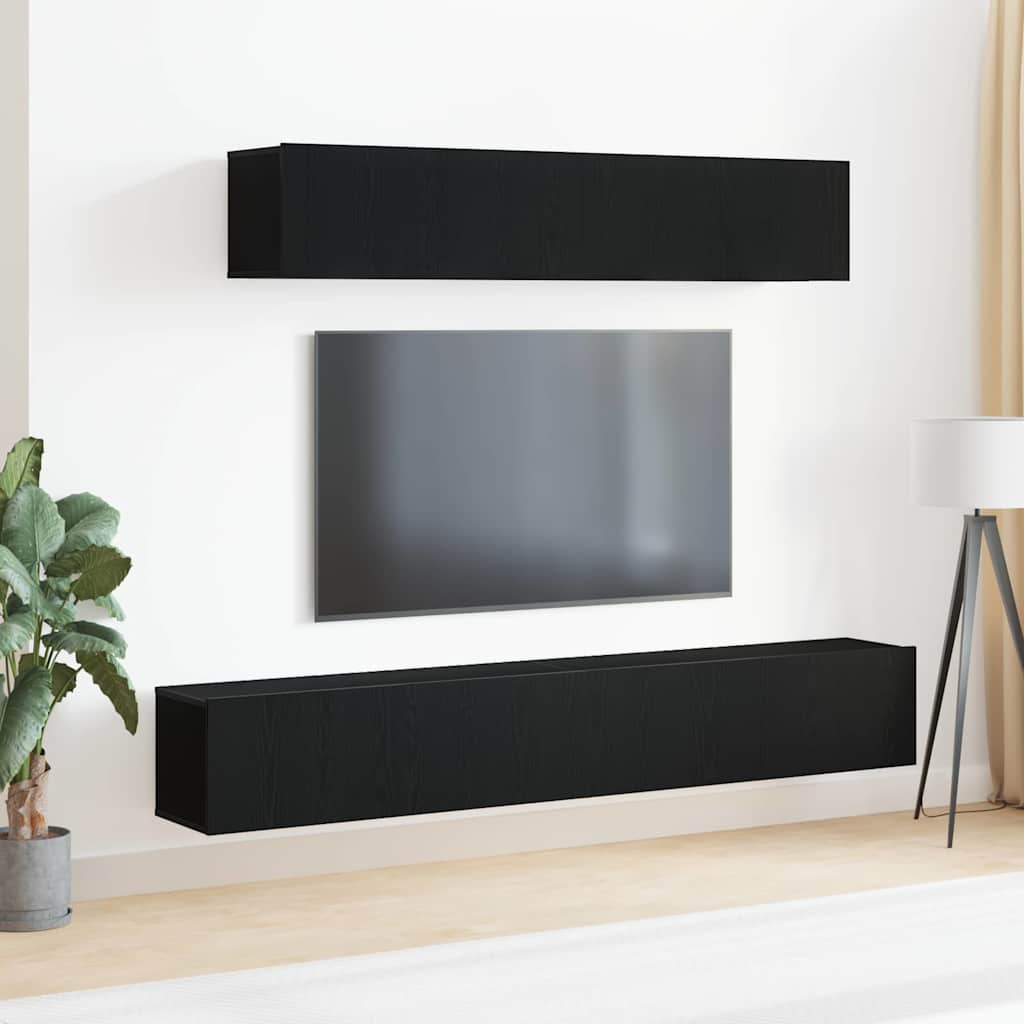 Tv-Bänkset Väggmonterad 4 Pcs Svart Ek Konstruerat Trä