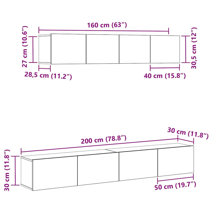 Tv-Bänkset Väggmonterad 4 Pcs Svart Ek Konstruerat Trä
