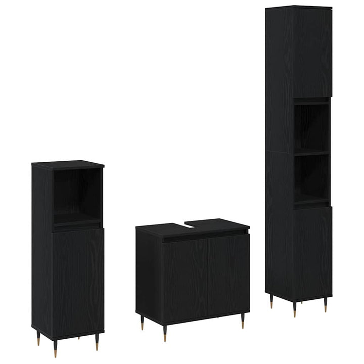 Badrumsmöbelset Med Lagring 3 Pcs Svart Ek 30 X 30 X 190 Cm