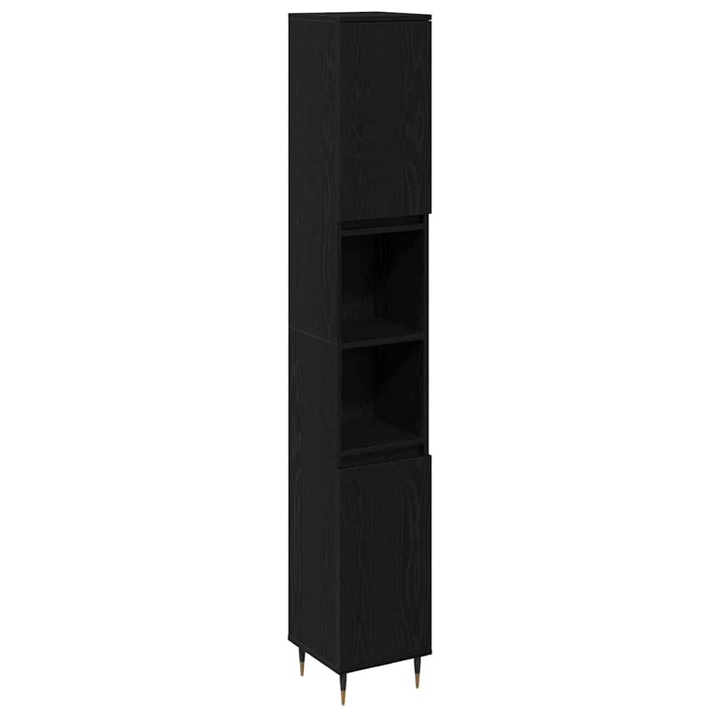 Badrumsmöbelset Med Lagring 3 Pcs Svart Ek 30 X 30 X 190 Cm