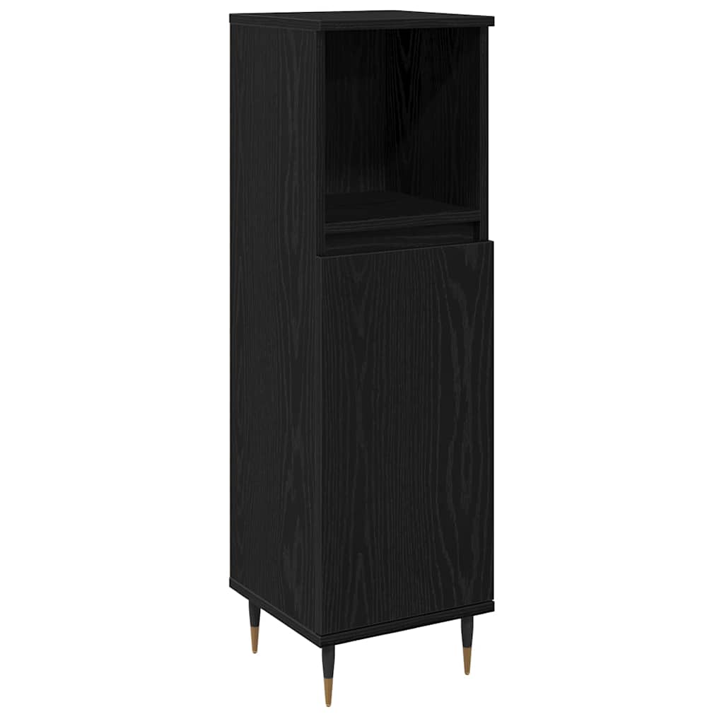 Badrumsmöbelset Med Lagring 3 Pcs Svart Ek 30 X 30 X 190 Cm