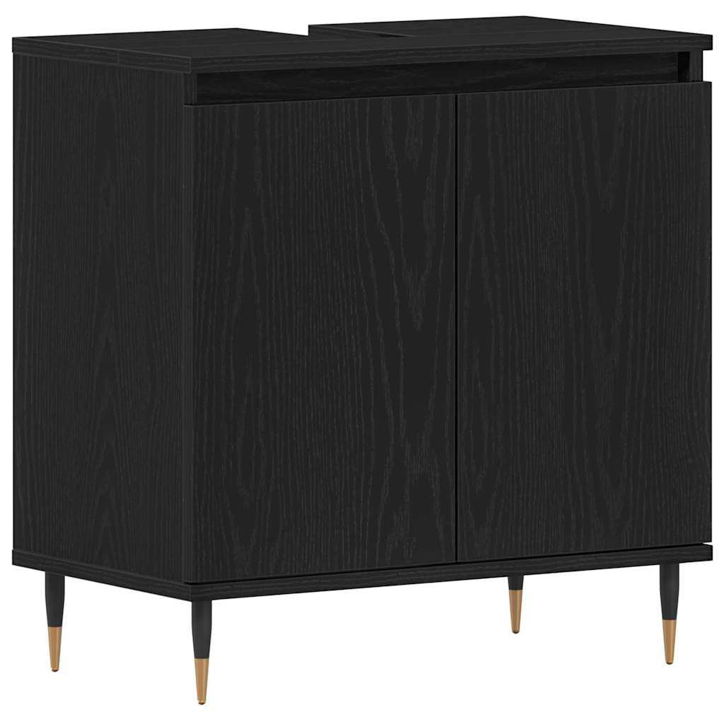 Badrumsmöbelset Med Lagring 3 Pcs Svart Ek 30 X 30 X 190 Cm