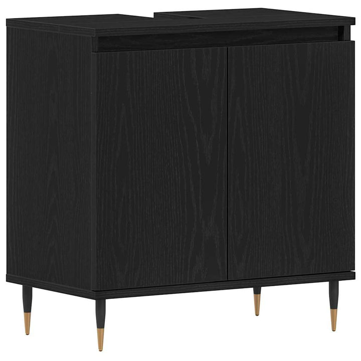 Badrumsmöbelset Med Lagring 3 Pcs Svart Ek 30 X 30 X 190 Cm