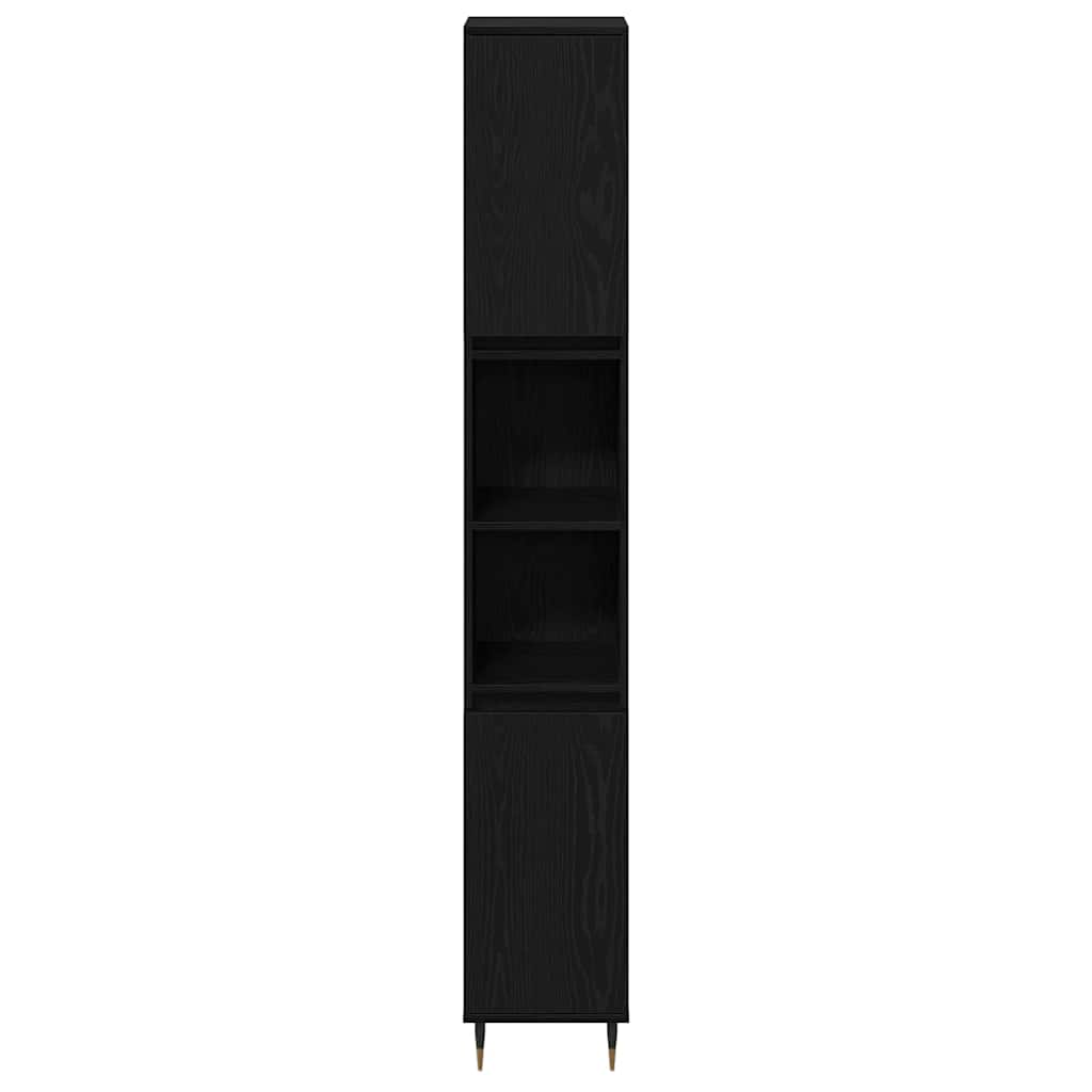 Badrumsmöbelset Med Lagring 3 Pcs Svart Ek 30 X 30 X 190 Cm