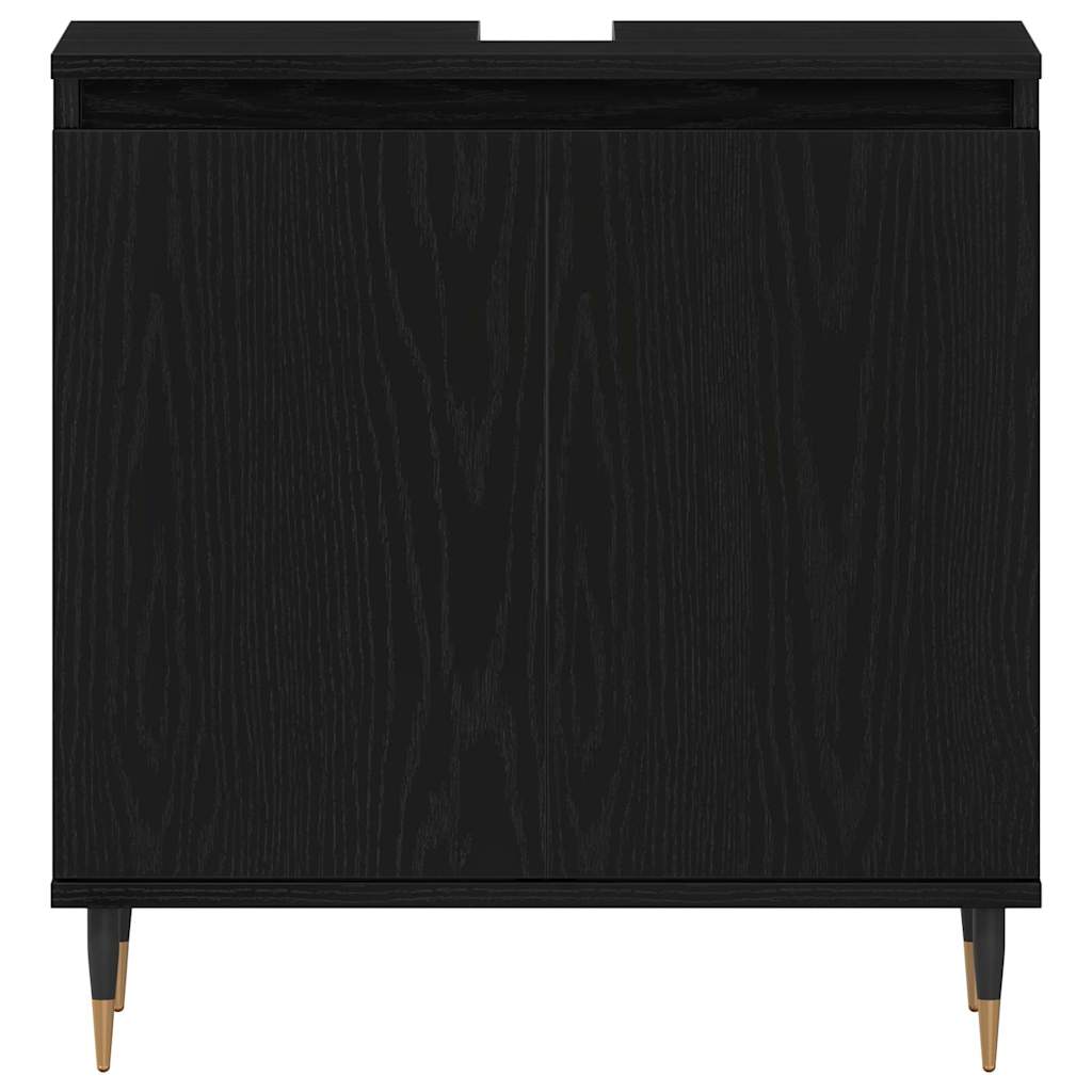 Badrumsmöbelset Med Lagring 3 Pcs Svart Ek 30 X 30 X 190 Cm