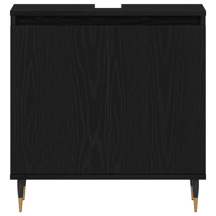 Badrumsmöbelset Med Lagring 3 Pcs Svart Ek 30 X 30 X 190 Cm
