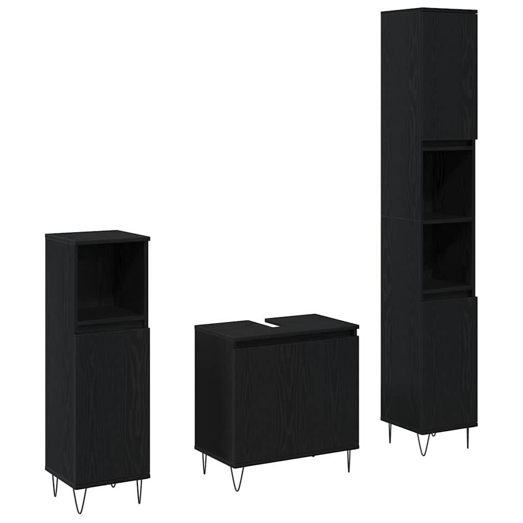 Badrumsmöbelset Med Lagring 3 Pcs Svart Ek 30 X 30 X 190 Cm