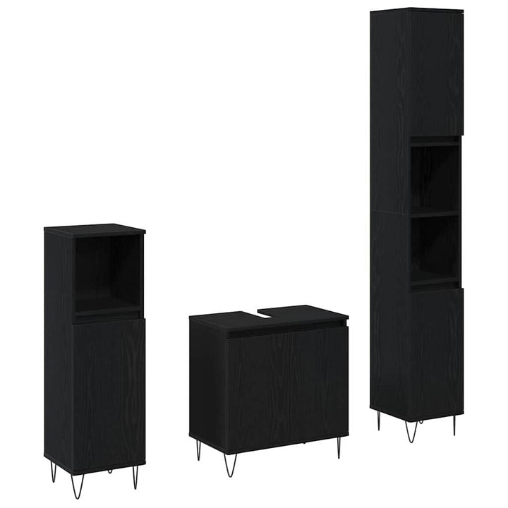 Badrumsmöbelset Med Lagring 3 Pcs Svart Ek 30 X 30 X 190 Cm