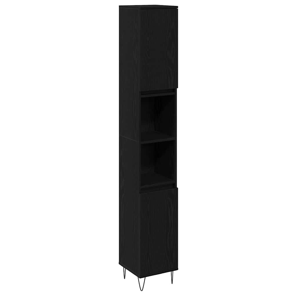 Badrumsmöbelset Med Lagring 3 Pcs Svart Ek 30 X 30 X 190 Cm