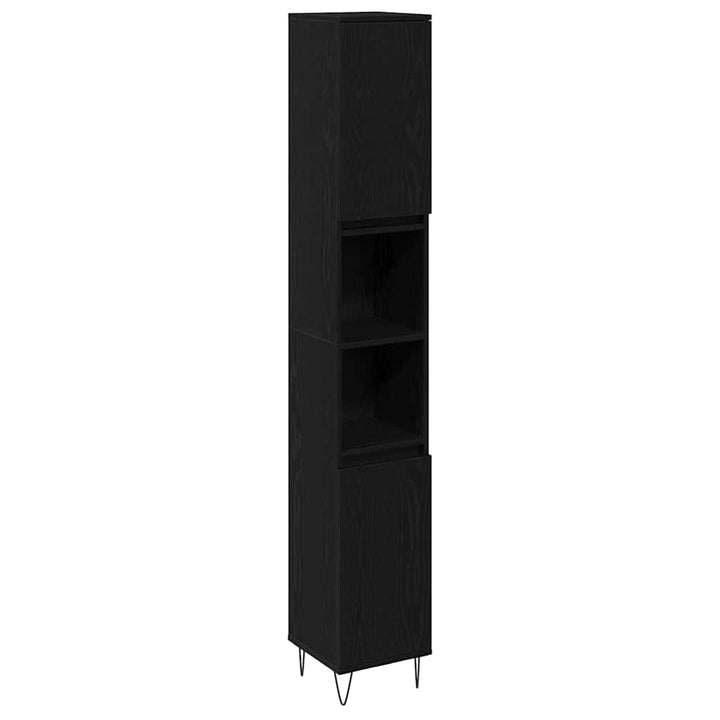 Badrumsmöbelset Med Lagring 3 Pcs Svart Ek 30 X 30 X 190 Cm