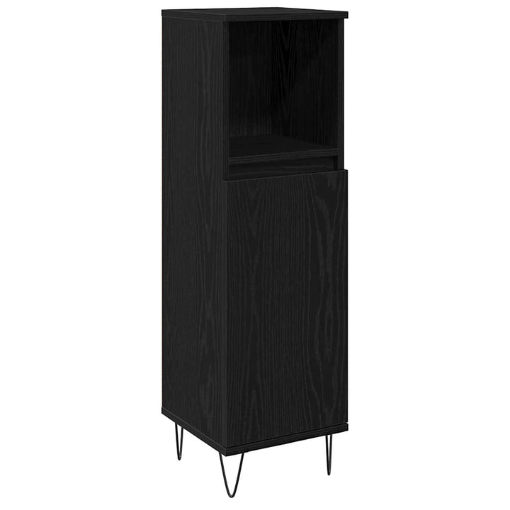 Badrumsmöbelset Med Lagring 3 Pcs Svart Ek 30 X 30 X 190 Cm