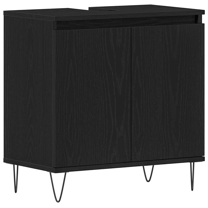 Badrumsmöbelset Med Lagring 3 Pcs Svart Ek 30 X 30 X 190 Cm