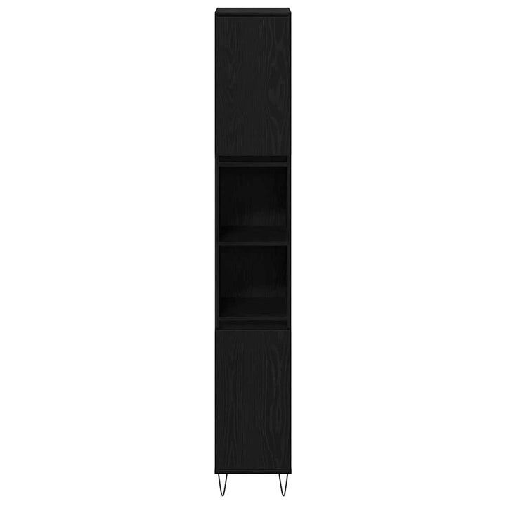 Badrumsmöbelset Med Lagring 3 Pcs Svart Ek 30 X 30 X 190 Cm