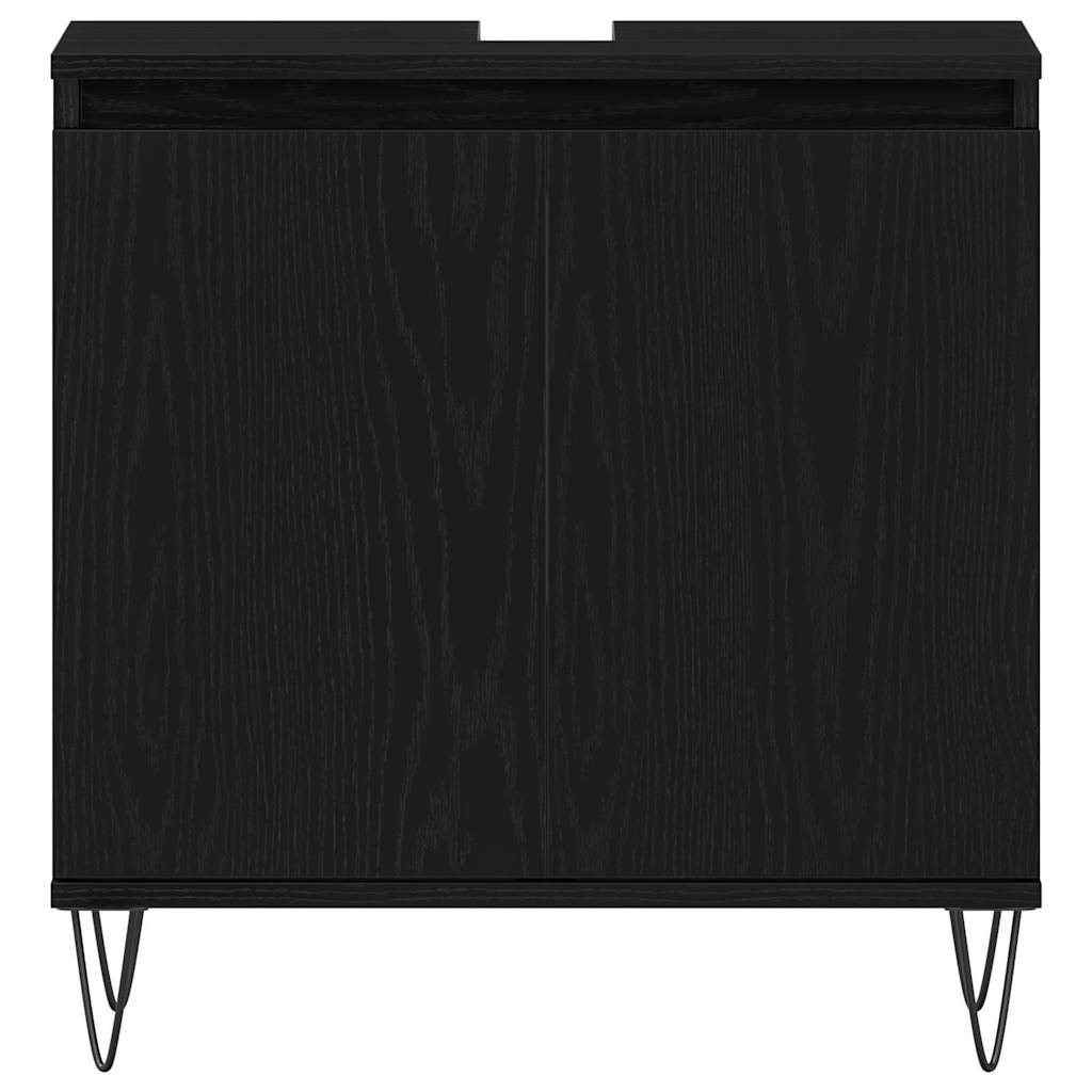 Badrumsmöbelset Med Lagring 3 Pcs Svart Ek 30 X 30 X 190 Cm