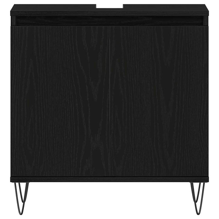 Badrumsmöbelset Med Lagring 3 Pcs Svart Ek 30 X 30 X 190 Cm