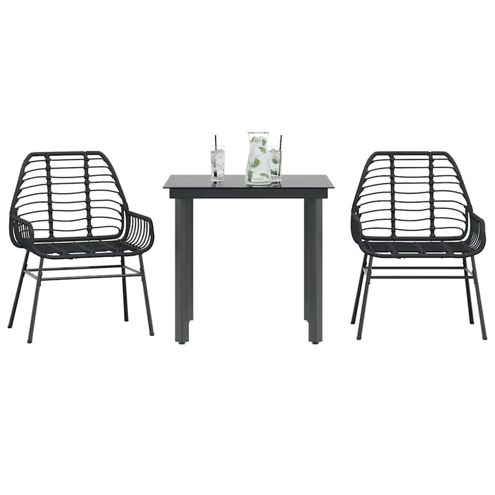 Matgrupp För Trädgård Med Dynor 3 Delar Svart Konstrotting&amp;Glas