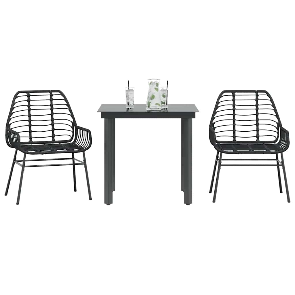 Matgrupp För Trädgård Med Dynor 3 Delar Svart Konstrotting&amp;Glas
